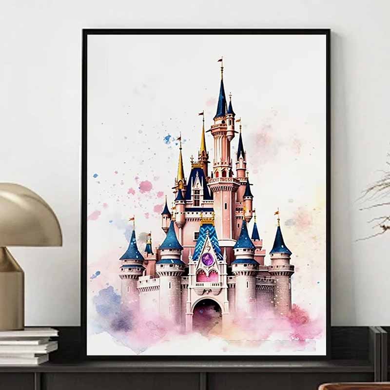 Disney Diamond Painting 5D Watercolor Disney Castle Illustration DIY Gift Suitable for Living Room Bedroom Office and Home Decor