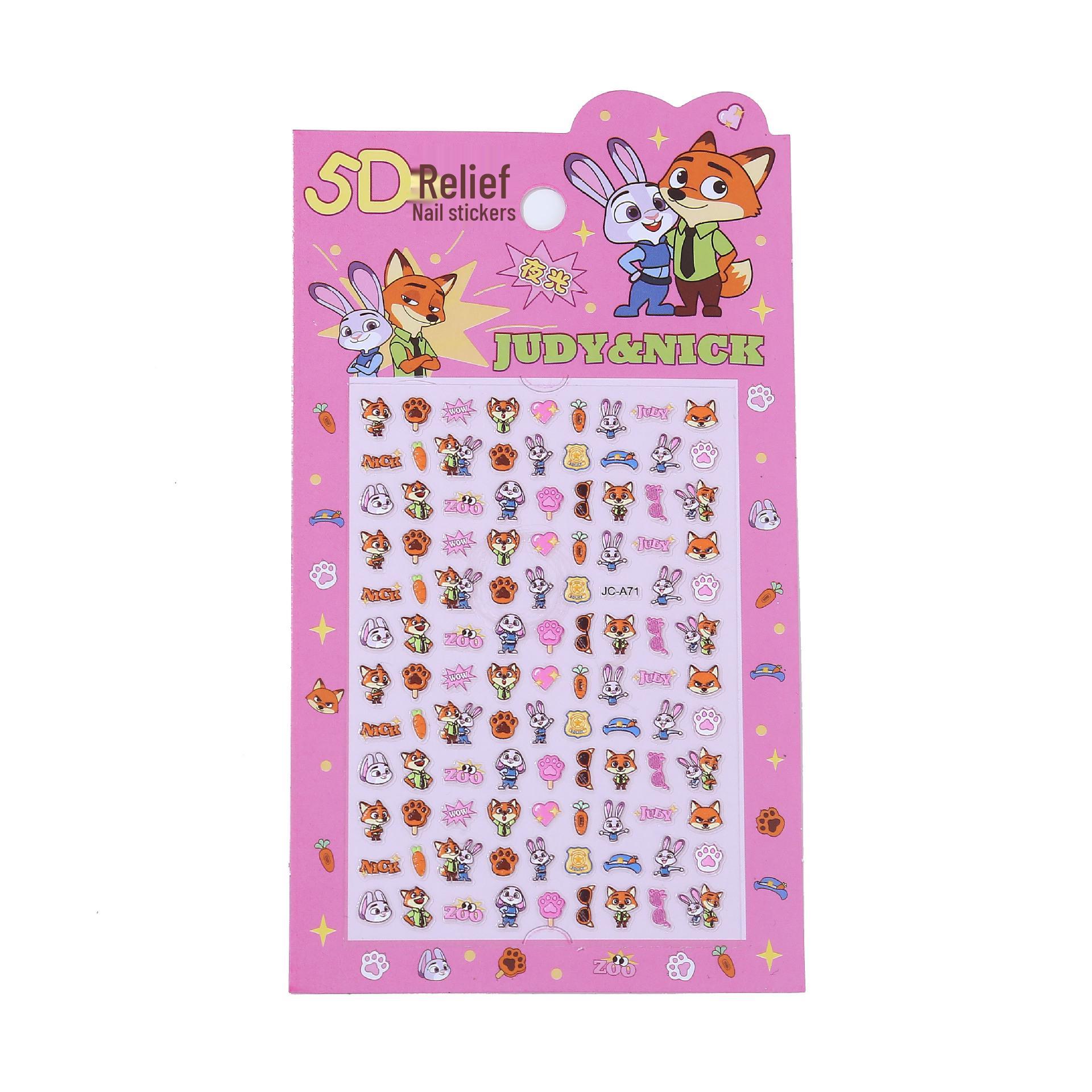5D Embossed Nail Art: Cute Zootopia Luminous Stickers for Kids