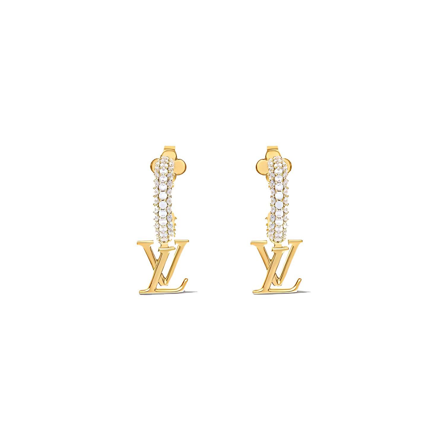 

Louis Vuitton Logo Shaped Iconic Crystal Earrings Women earrings Gold M01732 F,Gold