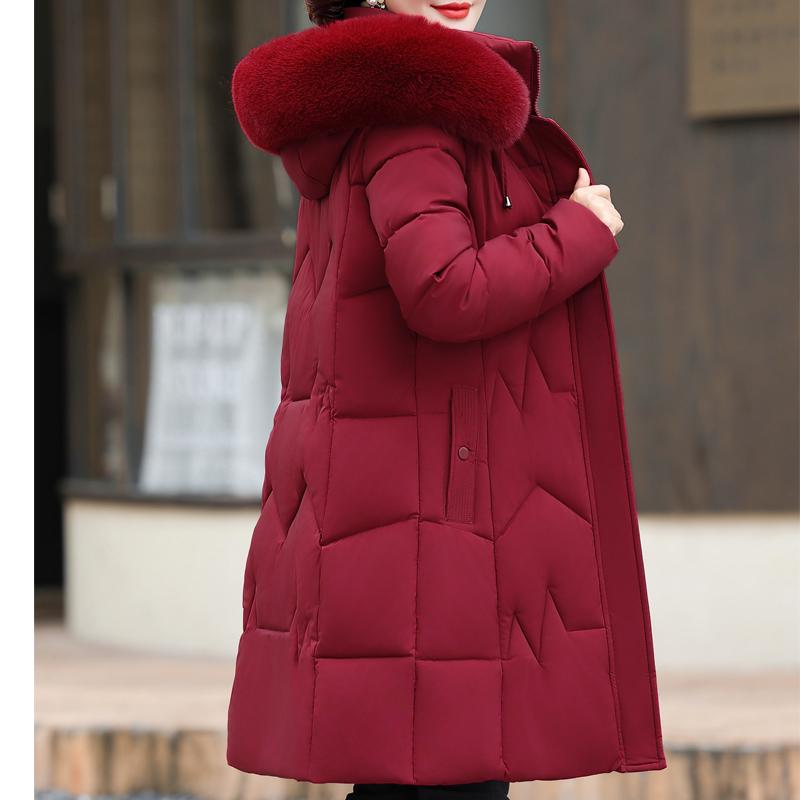 Wintermäntel für Frauen mittleren Alters mit Kapuze, Kunstpelzkragen, Oberbekleidung, locker, elegant, Übergröße, lange Parkas, dicke, warme Damenjacken