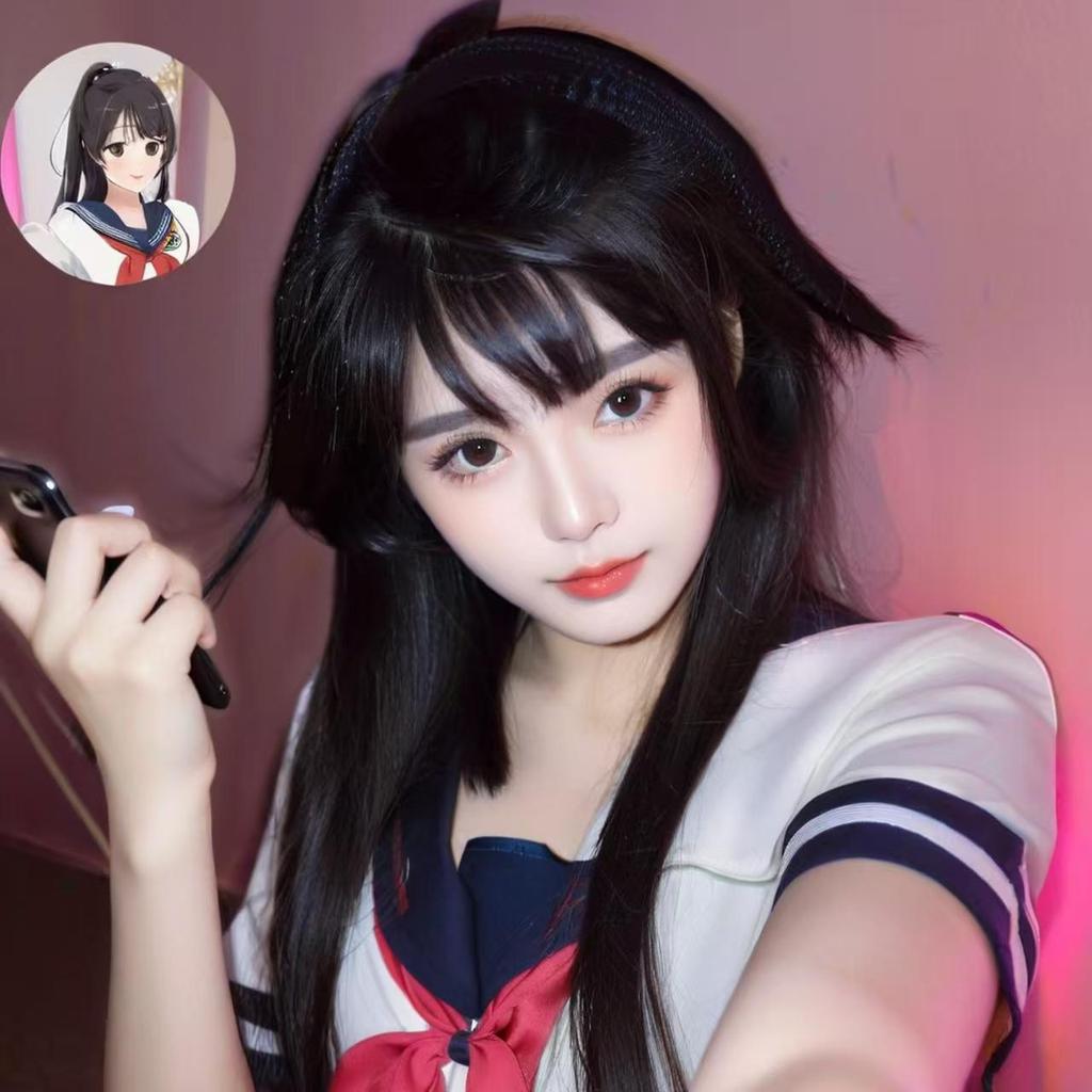 Halloween Party Girl's Navy Blue Sailor Skirt Pantyhose Loli Black Leather Shoes Yandere Simulator Ayano Aishi Cosplay Costume