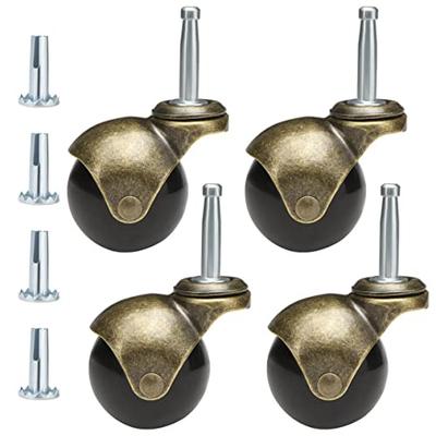 2 Inch Swivel Stem Ball Caster Wheels, Antique Furniture Casters Set of 4 with Socket, Solid Brass Casters with Stem