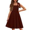 Children's Dress Without Cuffs Pocket Square Collar Casual Style Solid Color Dress