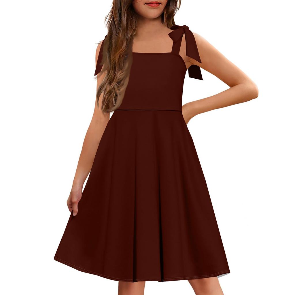 Children's Dress Without Cuffs Pocket Square Collar Casual Style Solid Color Dress