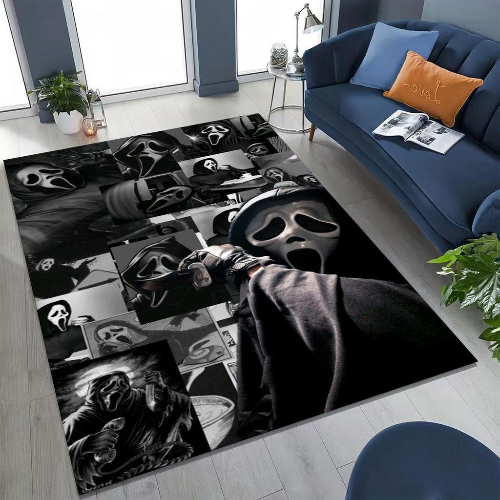 Horror Characters S-Scream Ghost Face Rug for Bedroom Living Room Sofa Home Doormat Decor, Large Kids Play Non-slip Floor Mat