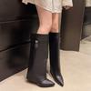 Fashion 2025 New High Quality Metal Decor Wedge Heel Knee High Boots Women Autumn Winter Fashion Pants Boots Woman Leather Long Boots