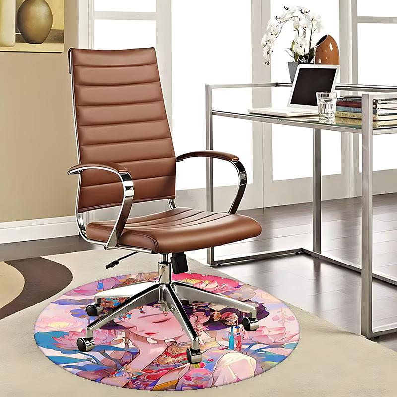 

1pc Anime Design Lotus Flower Round Carpet Office Chair Mat, Non Slip Rug for Home Decor, Living Room, Bedroom, Game Room, Festival Gift 80cm