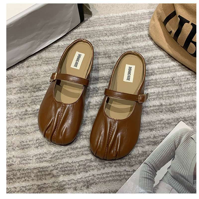 Baotou Half Slippers Women's Summer Wear 2025 New Flat Casual Pregnant Women Lazy Shoes Muller Shoes Half Drag Single Shoes