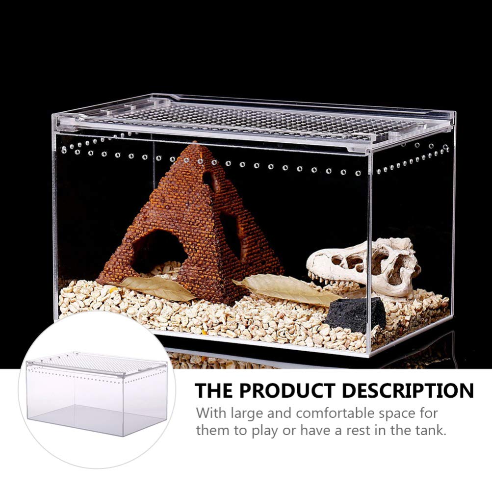 POPETPOP Reptile Case, Transparent Reptile Cage, Breeding Container for Small Animals, Turtles, and Amphibians, 25x15x15cm