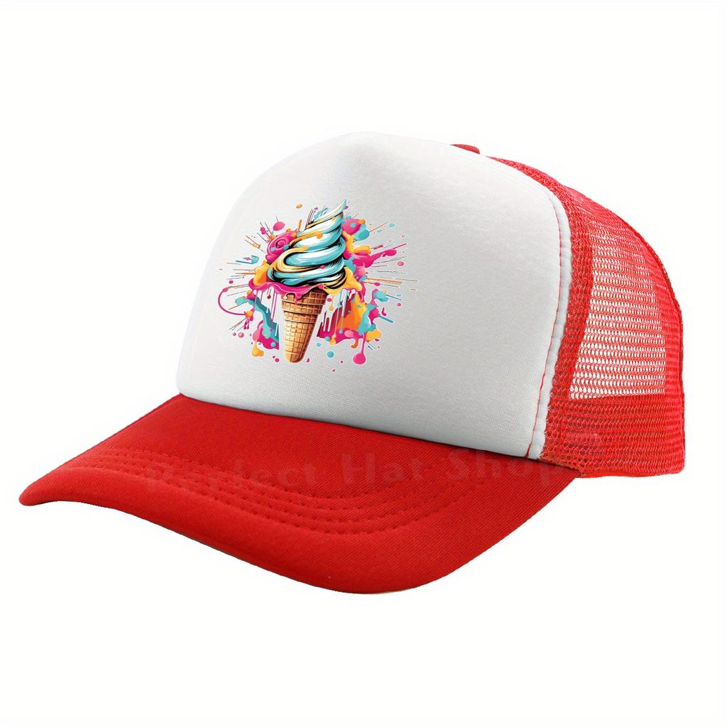 Colorful Ice Cream Trucker Hat Breathable Mesh Baseball Cap Summer Casual Adult Headwear Breathable