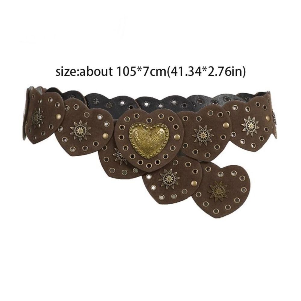 Vintage Metall Herz Gürtel Breite Ausgestanzte Metallnieten Gürtel Western Stil PU Leder Cowboy Bund Taille Zubehör