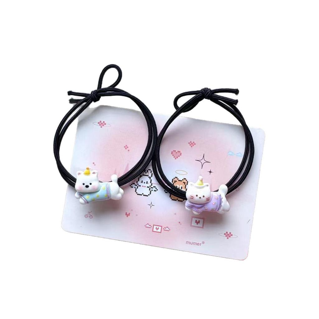 Cartoon Kitten Hair Tie: Cute Girly Rubber Band & Bracelet Mori Style