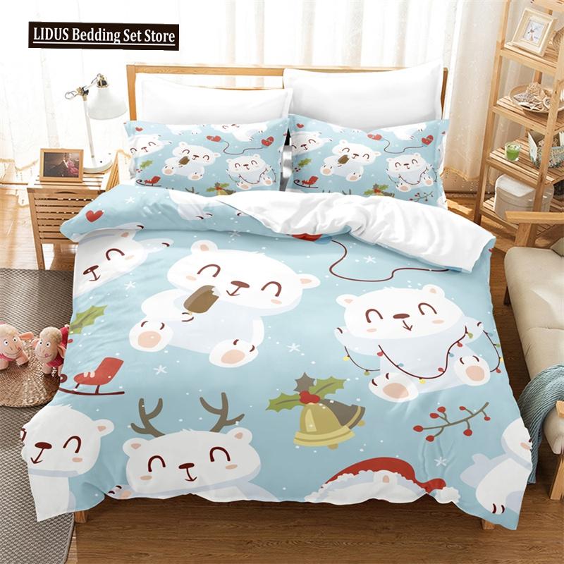 Merry Christmas Duvet Cover Set Twin King Queen Cartoon Santa Claus Bedding Set Polyester Christmas Gingerbread Man Quilt Cover