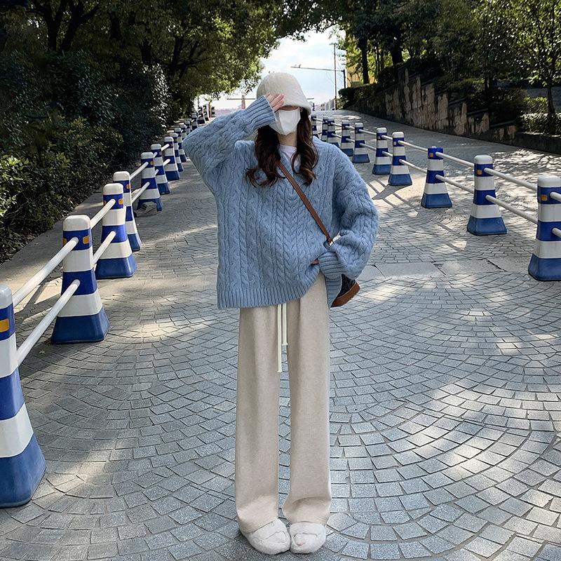 Casual Wide-leg Pants Women's Autumn and Winter New High-waisted Drape Piled Thickened Thermal Straight-leg Pants