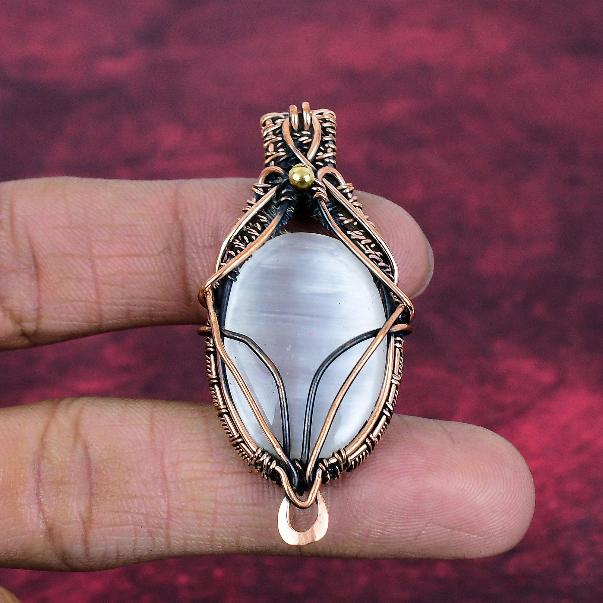 

Selenite Pendant Copper Wire Wrapped Handmade Jewelry Genuine Gemstone Pendant