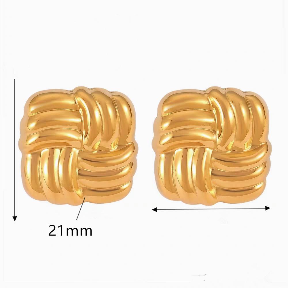 Stainless Steel Earrings Electroplated Titanium Steel Retro Embossed Earrings Square Bread Hollow Earrings