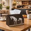 2D Flat, 1pc Tissue Box, 1pc Horse Tissue Box Holder with Painting Horse- Soft Organizer Suitable for Kitchen, Dining, Bedroom And Car, Reinforced Bas