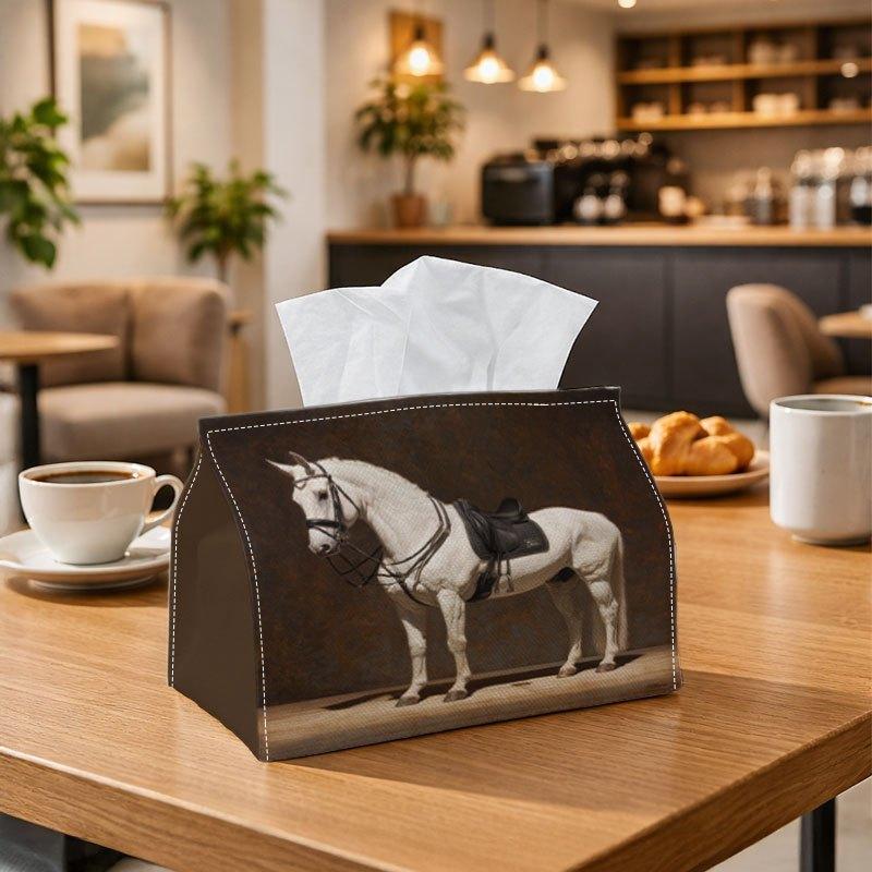 2D Flat, 1pc Tissue Box, 1pc Horse Tissue Box Holder with Painting Horse- Soft Organizer Suitable for Kitchen, Dining, Bedroom And Car, Reinforced Bas