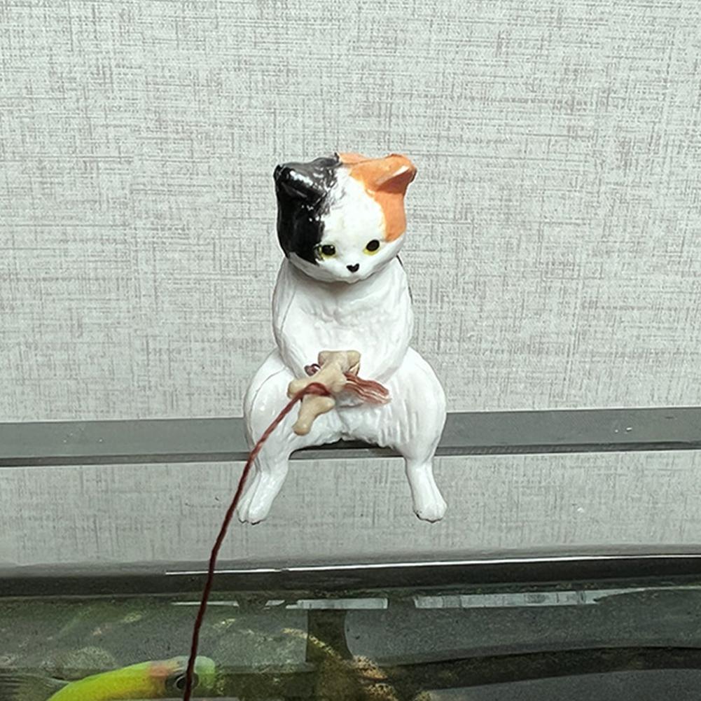 Artificial Resin Ornaments Cat Fishing Shape Layout Props Aquarium Fish Tank Landscaping Decoration