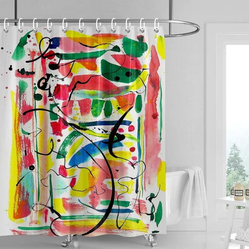 

Abstract Arms & Orb Shower Curtain - Orange, White & Blue Geometric Design, Waterproof with Grommets, Modern Bathroom Decor W90xH180cm