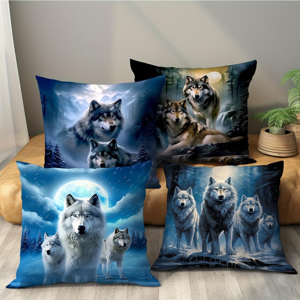 4pcs Colorful Wolf - Peach Skin Velvet Pillowcase