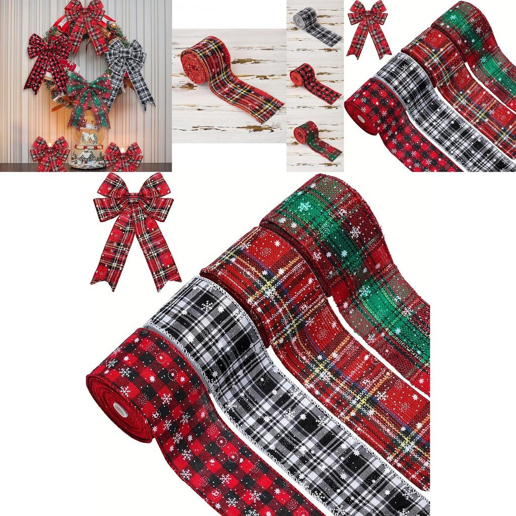 Colorful Christmas Plaid Ribbon Set For Diy Gift Wrapping And Bow Decor