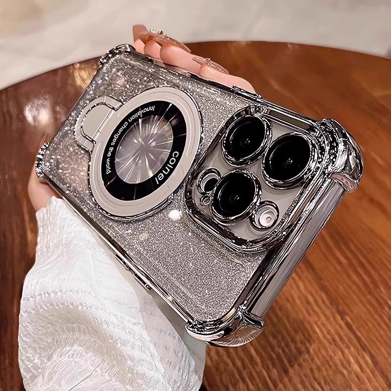 Luxury Glitter Shockproof Phone Case For iPhone 17 17Air 17Pro 17ProMax 16 16E 16Plus 15 15Pro 14 13 12 11 Bracket Holder Cover