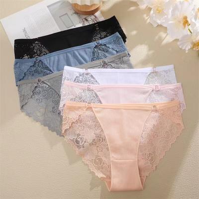 Sexy Cotton Panty For Women Metal Button Underwear Lace Transparents Brief Hollow Out Lingerie