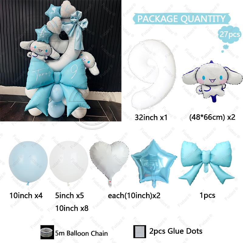 Cartoon Cinnamoroll Theme with Blue Bow Balloon Pillar for Girl Birthday Decoration Favor Helium Air Globos Baby Shower Gift Toy