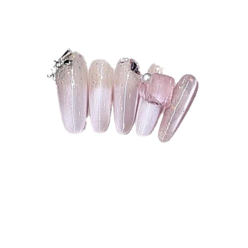 Pure Hand-made Phototherapy Wearable Nail Tablets for Summer Nights Slightly Cool Long Oval Wearable Nail Finished Product Reusable Nail Patches