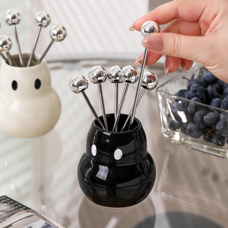 Ru Han Ceramic Fruit Fork Set with Pear Holder