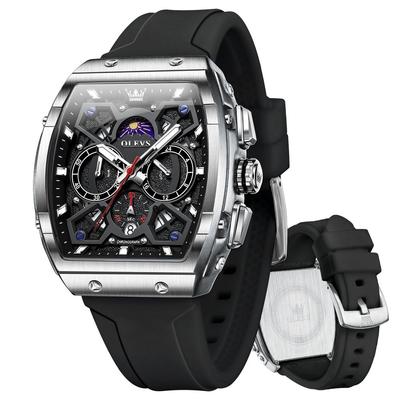 Men's Quartz Sports Watch Black Silica Gel Band Water-Resistant Waterproof Chronograph Black Dial Silicone Wristwatch