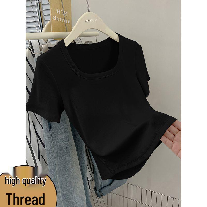 

2026 Women’s Short Sleeve Square Neck Fashionable Durable T-shirt 3XL (140-155 jin) чёрный