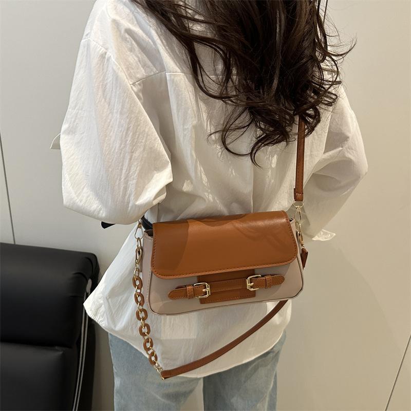 Sewing thread bag cover type shoulder bag small square bag 2025 summer new splicing personalized chain foreign style armpit bag