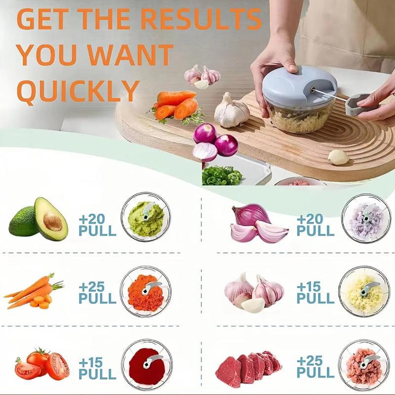 Manual Garlic Chopper Food Grinder Hand-Pulled Rotating Cutting Suitable for Vegetables Meat Fruit Onion Chopping Kitchen Tool