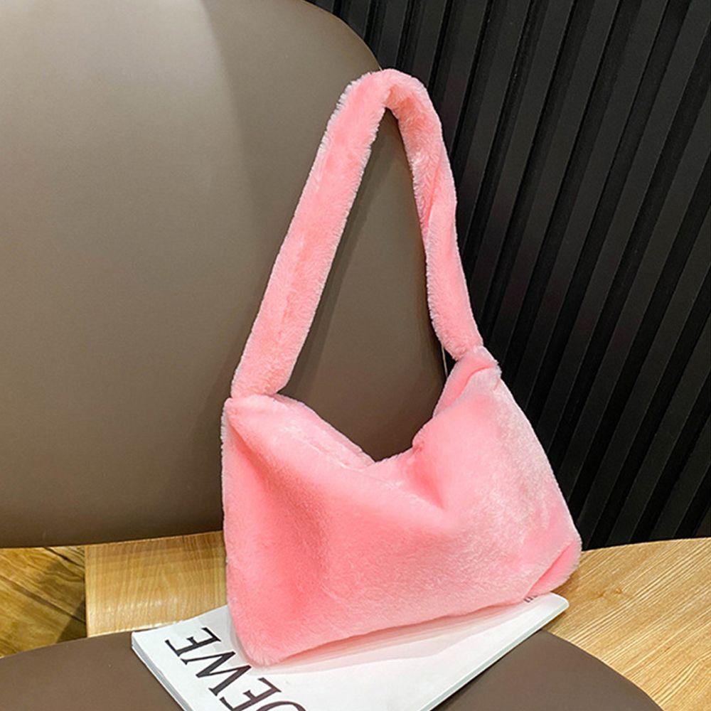 Simple Design Women Soft Plush Hobos Shoulder Bags Winter Furry Ladies Clutch Purse Handbag Female Underarm Bag Crossbody Bags