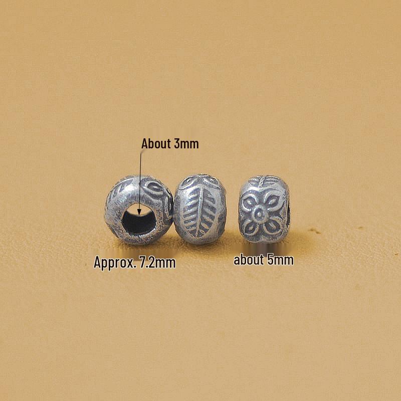 Thai Handmade Retro Silver Carved Beads for DIY Bracelets - Pure Silver Jewelry Spacers