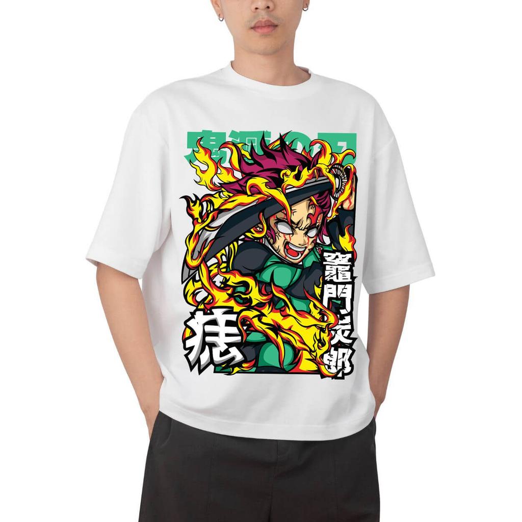 Demon Slayer Tanjiro Kamado Hinokami Kagura with Japanese Text Anime Print T Shirt Men 2026 Summer Casual Streetwear