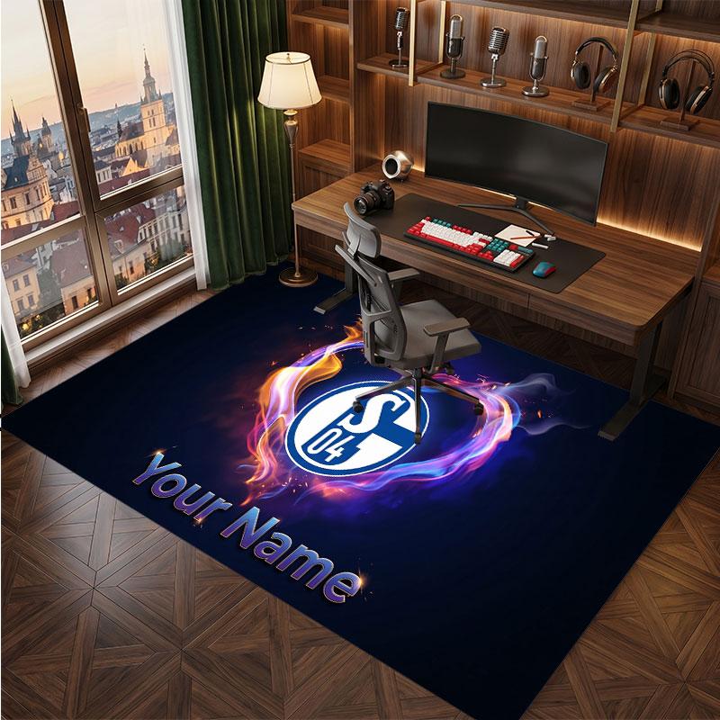 Tappeto in Velluto di Cristallo Personalizzato FC Schalke 04, Stampa Testo Nome Personalizzato, Logo Calcio Morbido Antiscivolo Tappetino per Pavimento Decorazione Casa Regalo