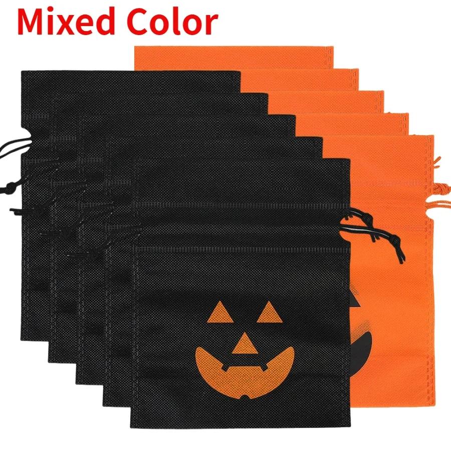 

30/5 шт. Мешочек для конфет на Хэллоуин с завязкой из нетканого материала, мешочек для печенья и сладостей, подарочный мешочек с тыквой, украшения для детской вечеринки на Хэллоуин 5 PCS&21x17cm