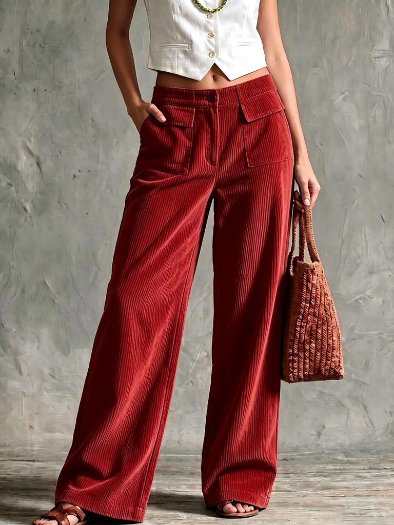 Pantaloni da donna a zampa larga in velluto a coste Vita elastica Vestibilità comoda Pantaloni casual