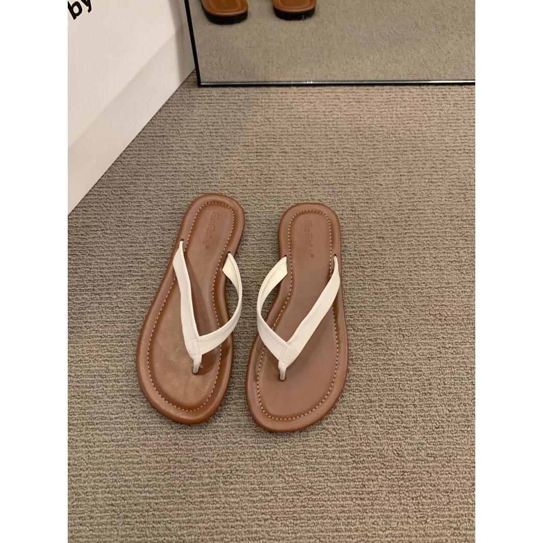 

Flat-bottomed summer go out pinch flip-flops shoes women s shoes wear 2025 new summer beach sandals sandals 39 белый