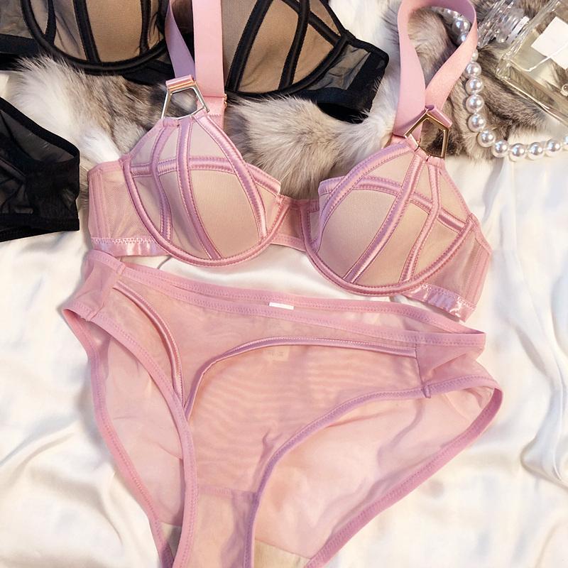 Mode Damen Unterwäsche Set Sexy 1/2 Dünne Schale Push Up BH Set Klassische Karomuster Dessous Verstellbare Breite Träger Festere BHs Slips