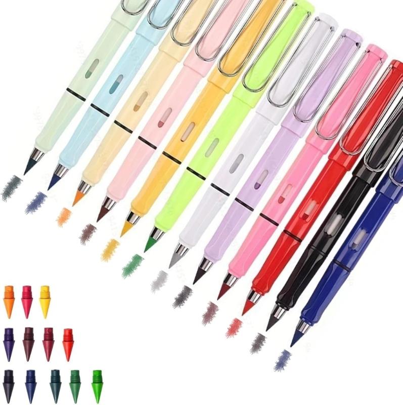 12/13Pcs Inkless Pencil with Replaceable Refill Colored Inkless Pencil Everlasting Pencil for Writing Sketching Drawing