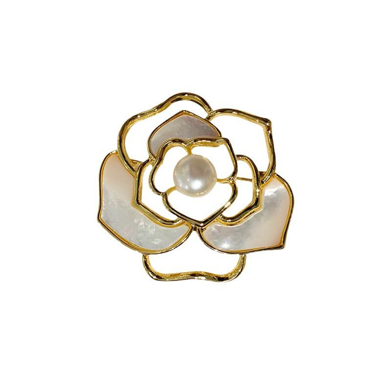 Elegant Gold Hollow Camellia Brooch - Stylish Anti-Exposure Pin for Clothes