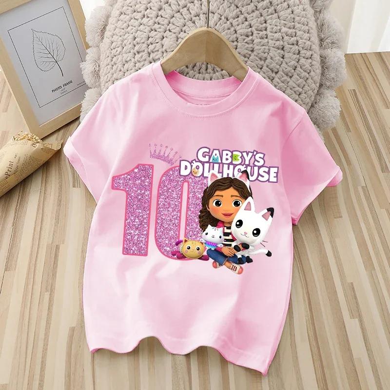 Модная одежда с принтом Аниме Милый топ Девочка Габби Мультяшная Кукольный домик Футболка Летняя Детская Повседневная Футболка Детская 160