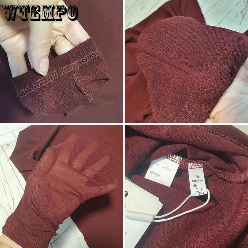 WTEMPO Lady Spring and Autumn Stretchy Mesh High Collar T-Shirts Bottoming Shirts Women's Long Sleeve Solid Slim Thin Basic Tops