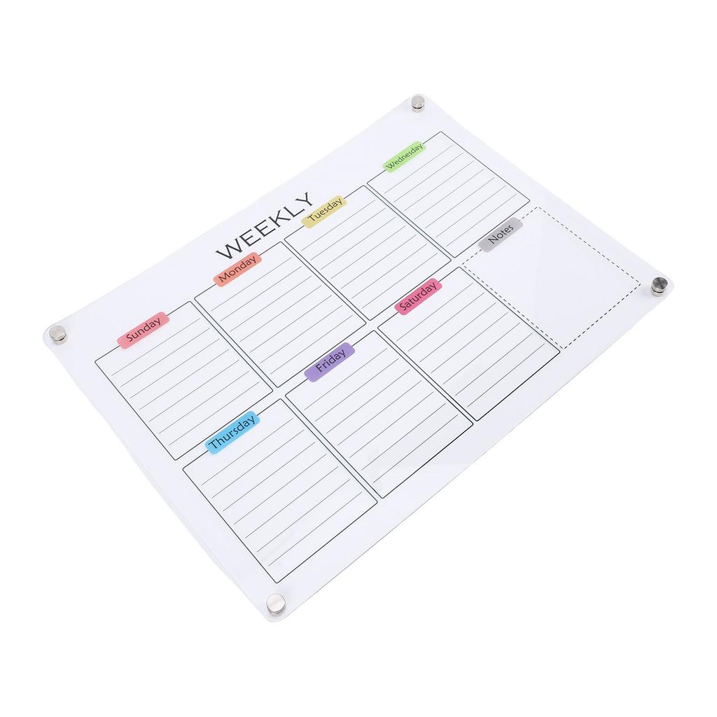 Clear Acrylic Weekly Planner with Magnets Color Label Refrigerator Dry Erase Board for Home Scheduling Office Work