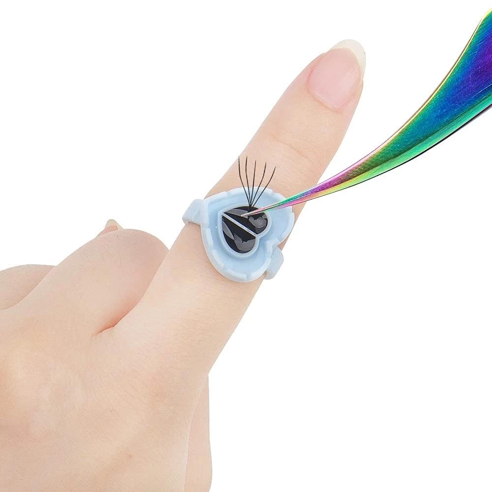 100 Pcs Heart Glue Ring Eyelash Extension Holder Ring Pallet for Tattoo Pigment Adhesive Gel Glue Container Makeup Tools