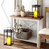 Modern Farmhouse Lantern Decor, 2Pcs Metal Candle Lanterns with Flameless Candles Black Decorative Lantern for Front Porch Covered Patio Dining Table